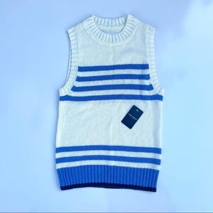 NWT Lucky Brand Striped Sweater Vest, Blue and Ivory, XS